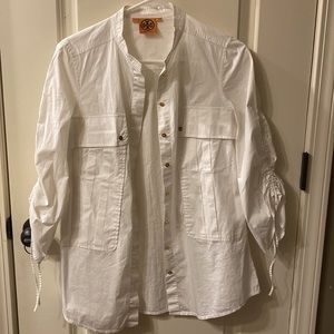 All white Tory Burch long, half sleeve top size 4